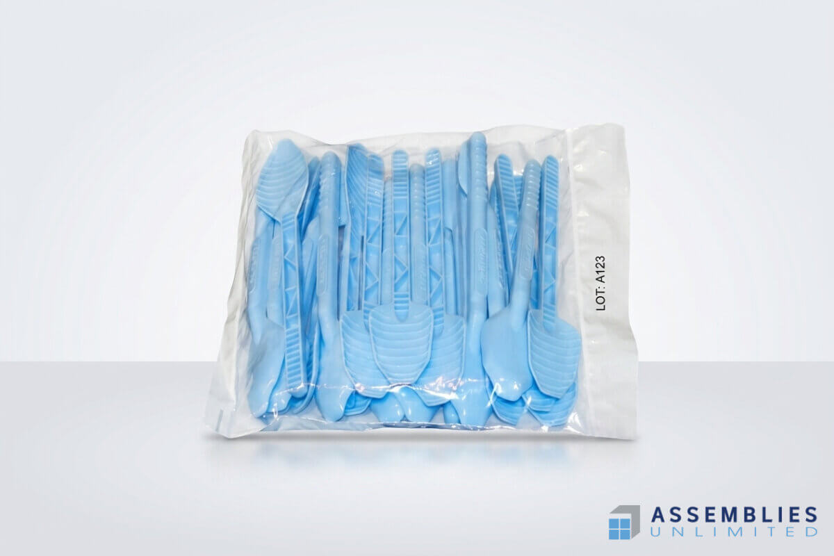 Blue Plastic Spoons Bagging Packaging